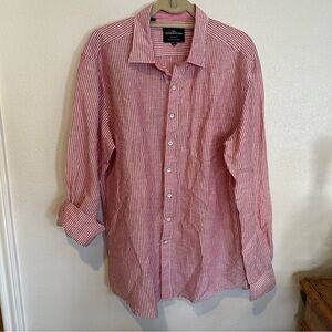Rodd & Gunn red & white striped Women’s linen blend button-down shirt Size XL